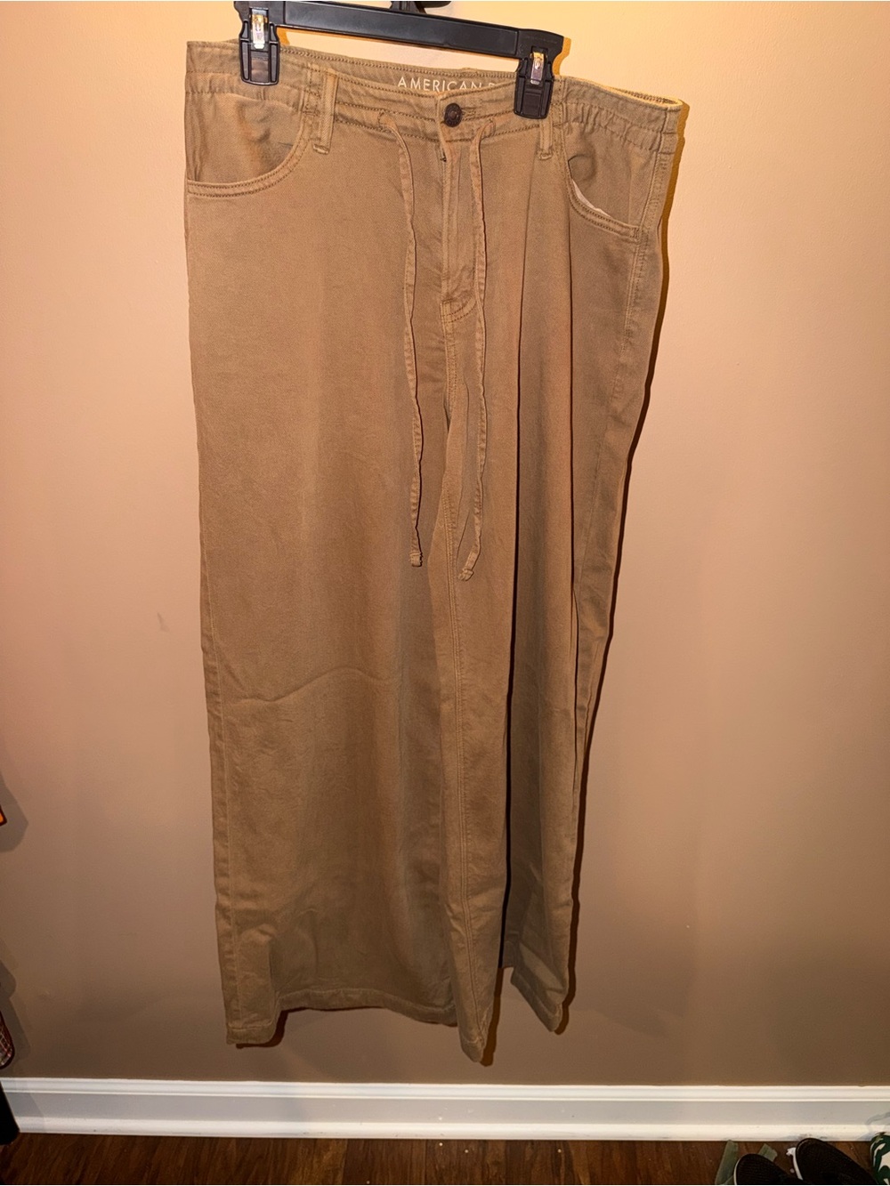 American Eagle Outfitters Tan Wide-Leg Drawstring Pants
